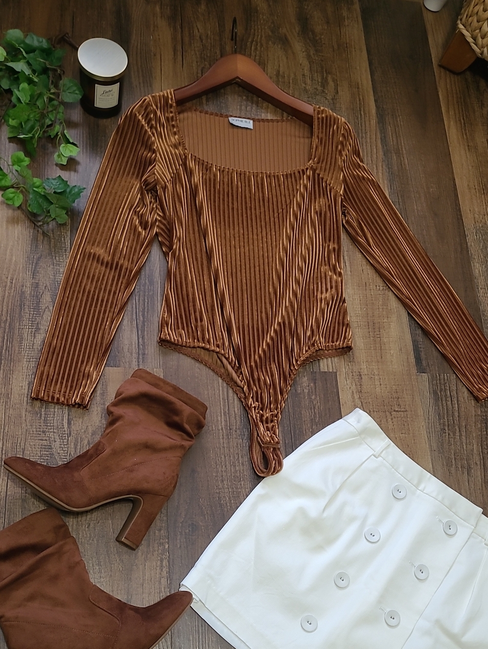 Sophie Rue Cognac Copper Brown Velvet Bodysuit